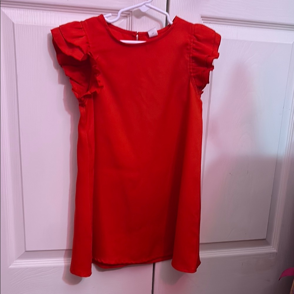SHEIN Red Ruffle Sleeve Kids Dress